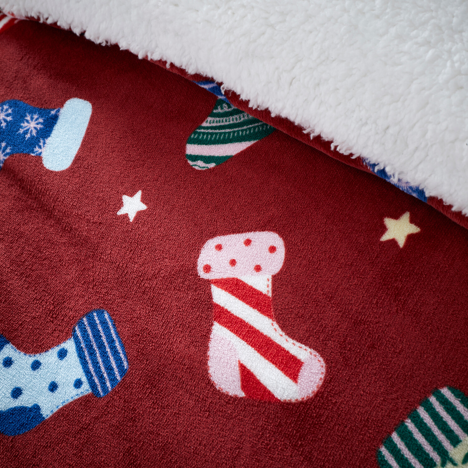 Christmas Stockings Fleece Duvet Set Red Single Image 3