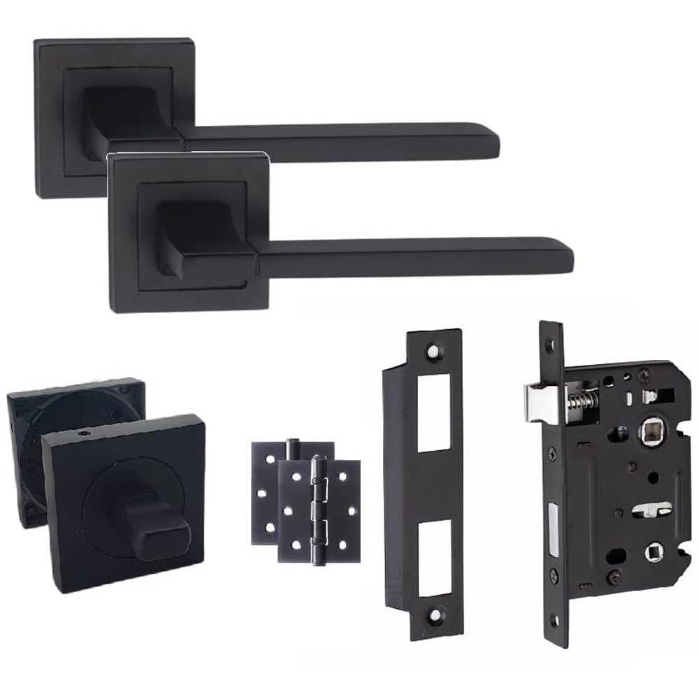 Golden Grace Matt Black Aztec Straight Bathroom Door Handles Set Image 1