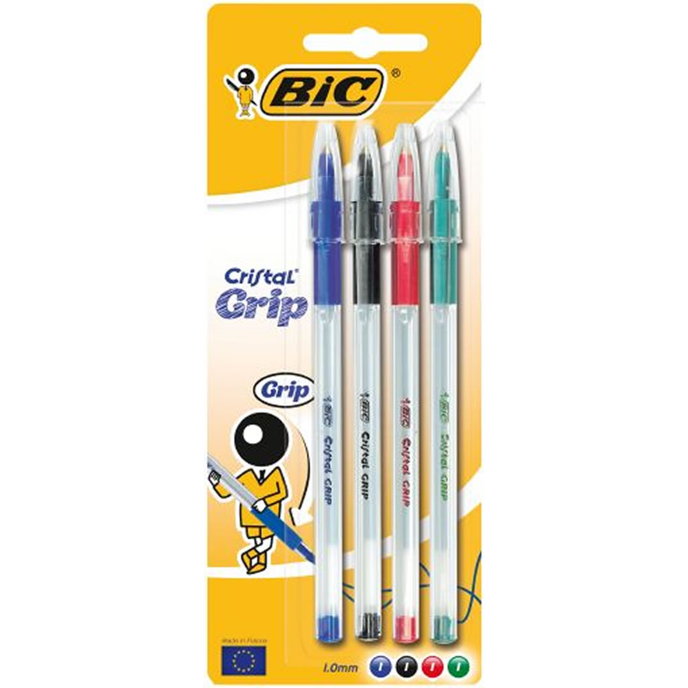 Bic Black Cristal Grip Ballpoint Pens 4 pack Image