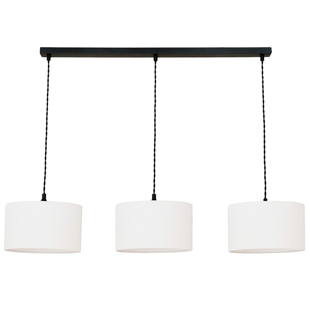 ValueLights Reni White Drum Shade 3 Drop Bar Matte Black Diner LED Ceiling Light Image 1