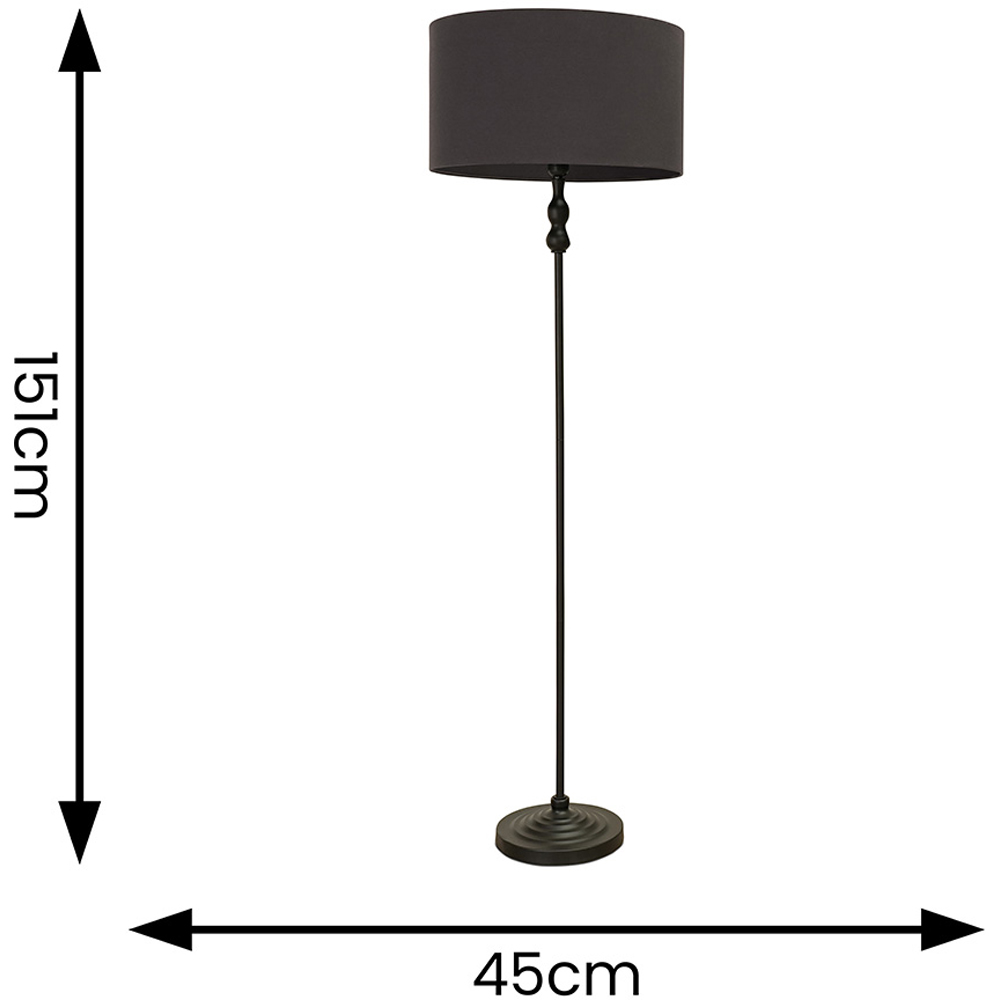 ValueLights Maggie Charcoal Fabric Shade Black Metal Candlestick Floor Lamp Image 4