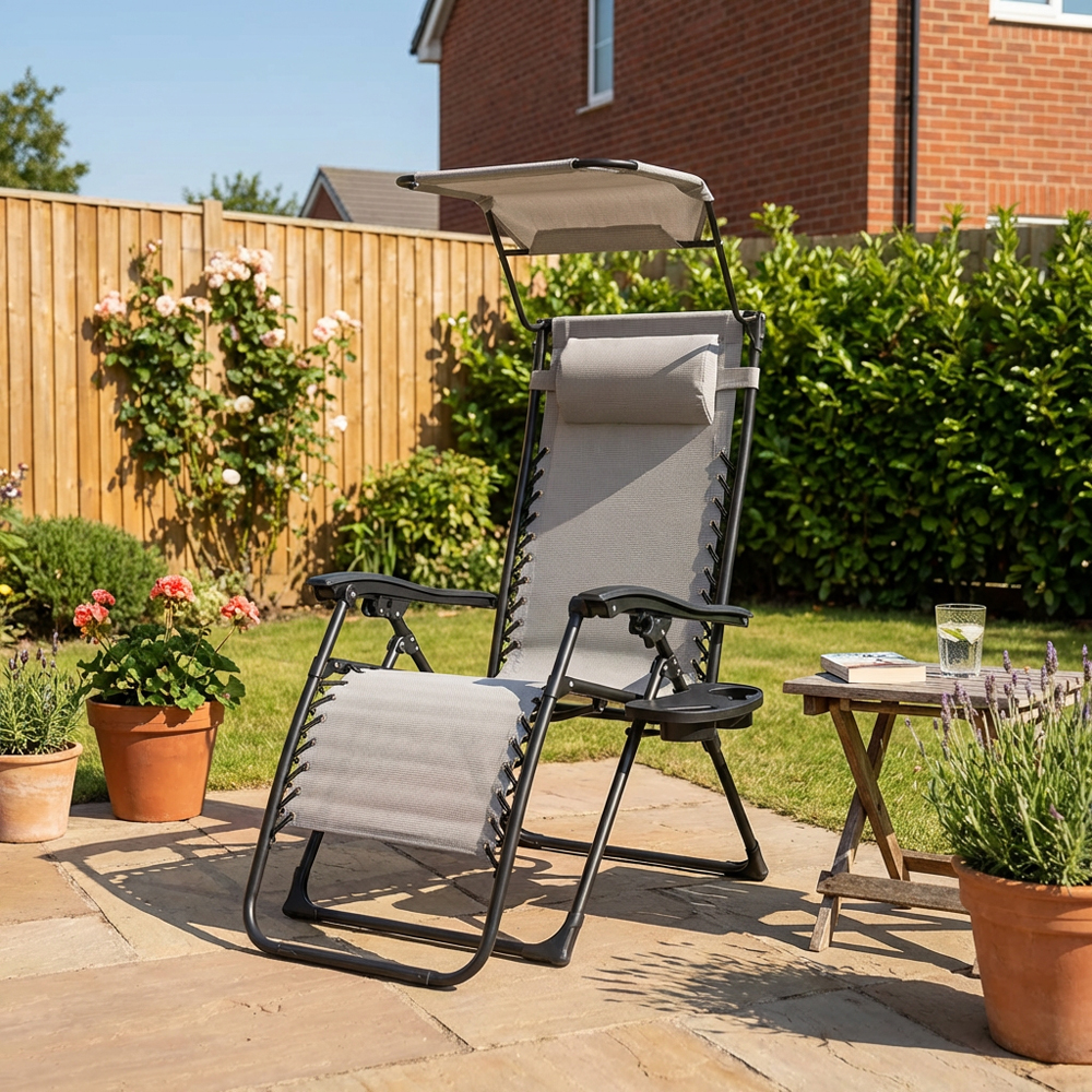 Zero Gravity Chair Canopy and Cup Holder - Grey Image 4