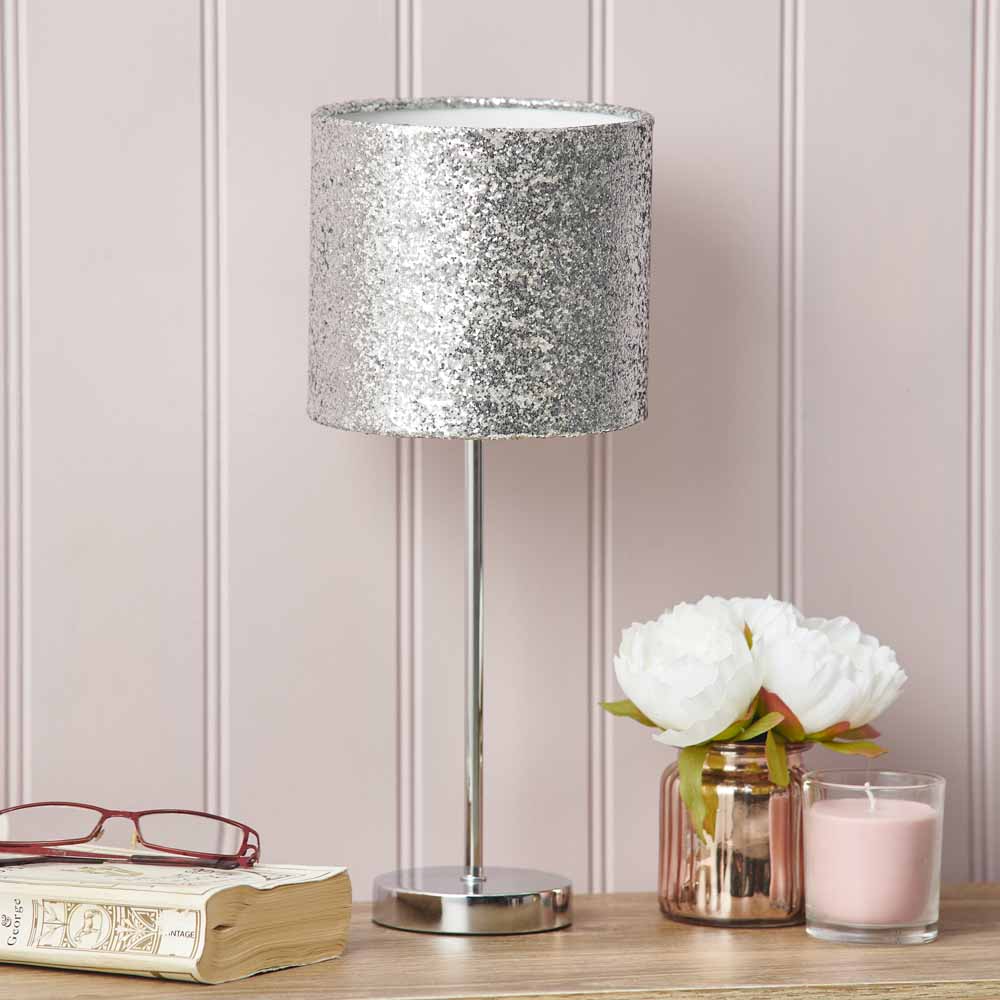Wilko Milan Silver Glitter Table Lamp | Wilko
