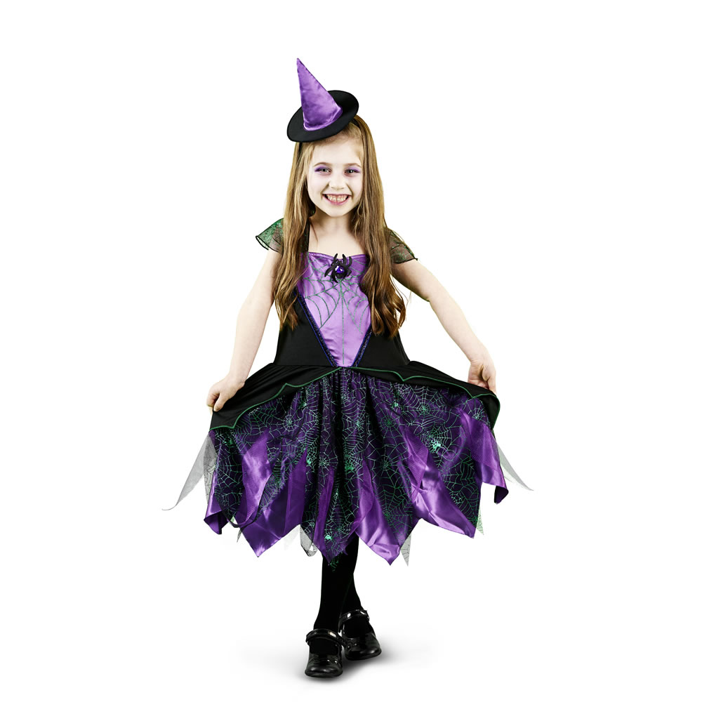 Wilko Girls Webbed Spider Witch Costume 9 - 10    Years Image 1