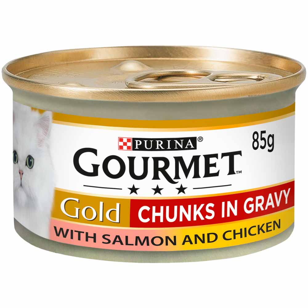 Gourmet Gold Tinned Cat Food Salmon and Chicken in Gravy 85g Image 1