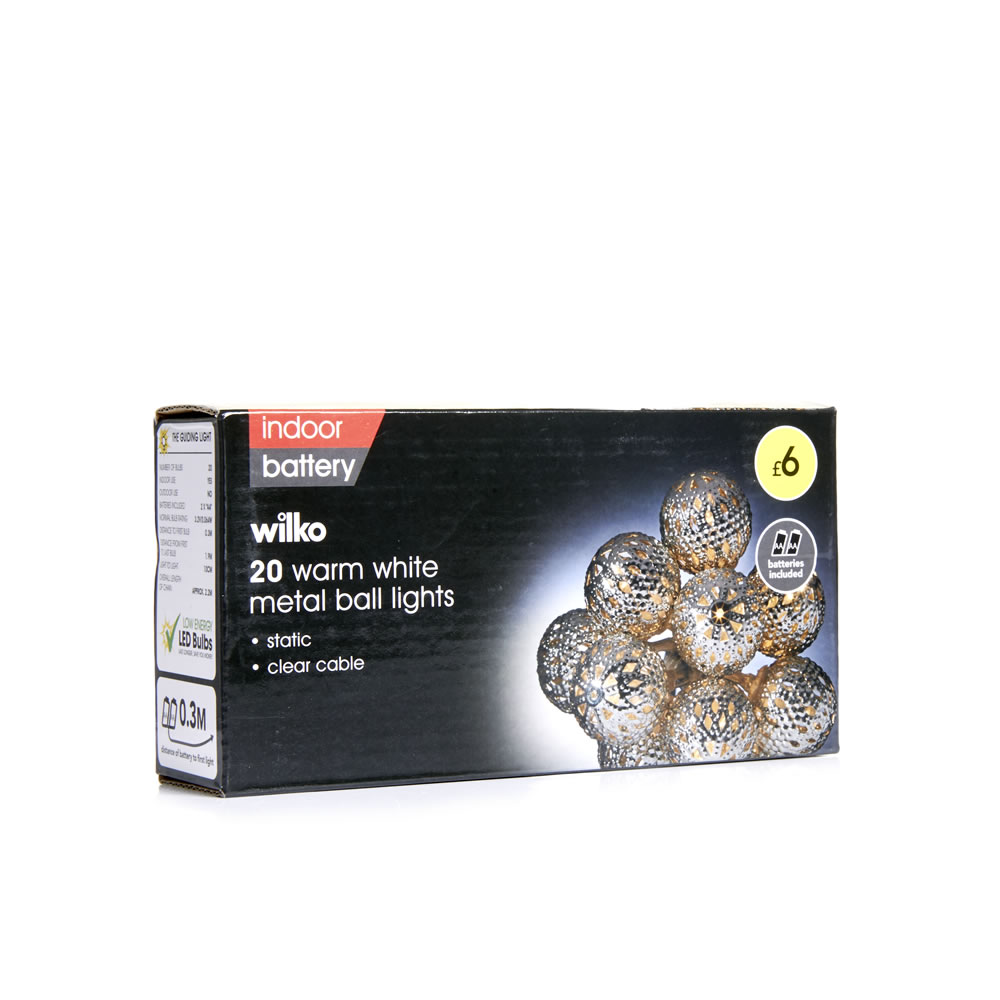 Wilko Winter Wonder 20 Battery-Operated LED Ball  Lights with Clear Cable Image 2