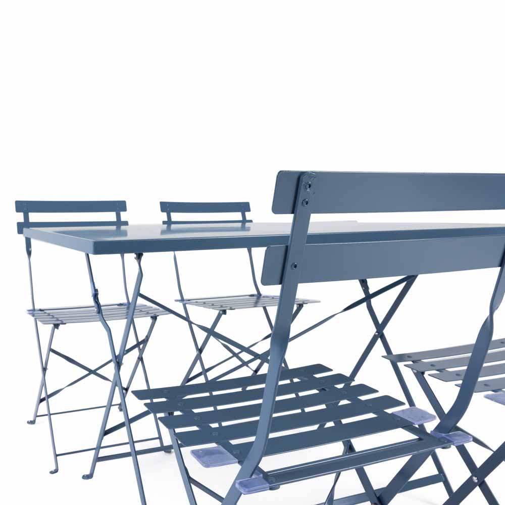 Charles Bentley 4 Seater Folding Metal Rectangular Dining Set Navy And Grey Image 5