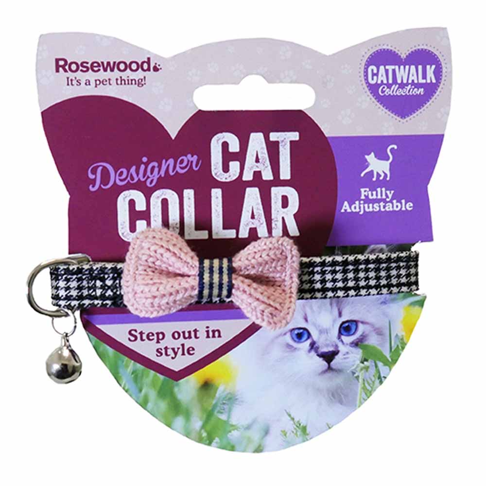 Rosewood Designer Pink Bow Dogtooth Cat Collar Image 2