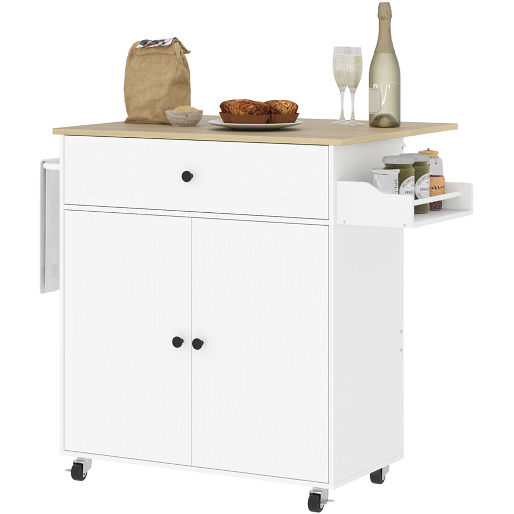 HOMCOM 2 Door Single Drawer White Kitchen Island Cart Image 1