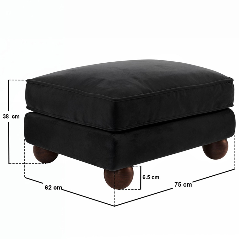Solace+Co Addison Black Velvet Wooden Footstool Image 7