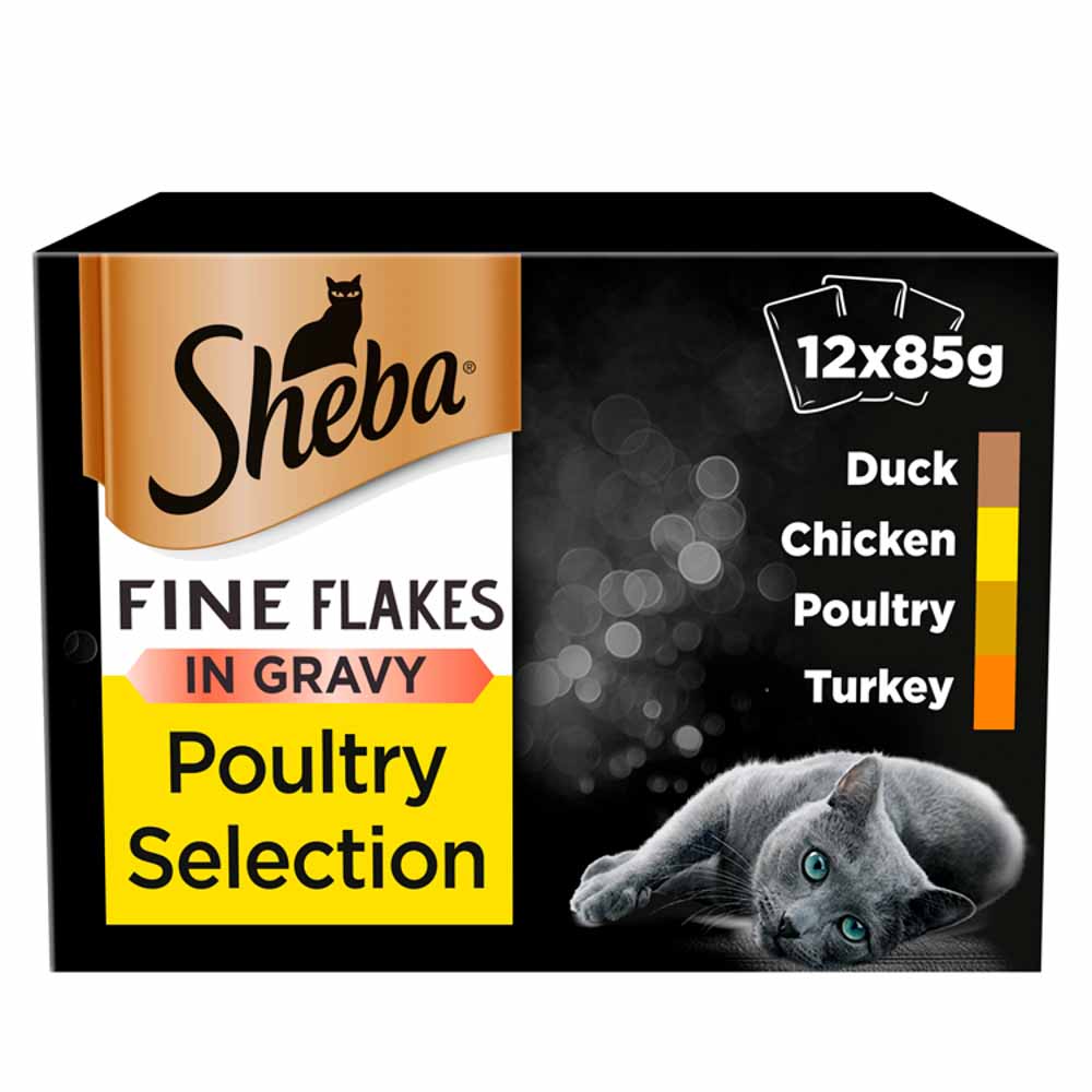 Sheba Fine Flakes Poultry Selection in Gravy Cat Food Pouches 12x85g Image 1