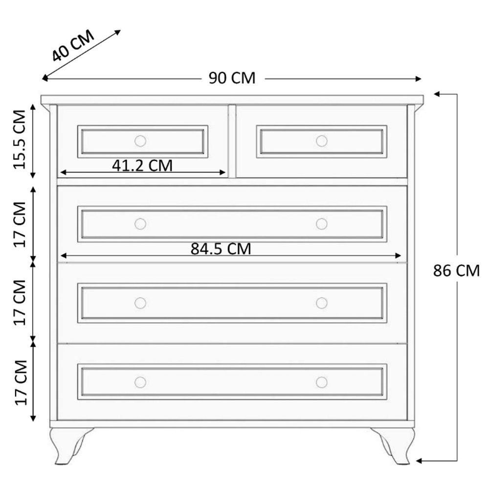 Evu CLEMENT 5 Drawer White Chest of Drawers Image 6
