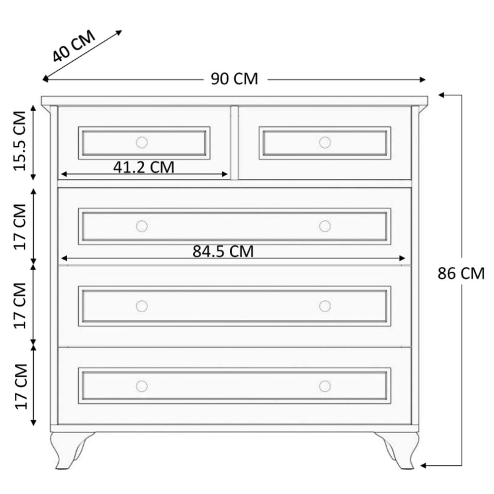 Evu CLEMENT 5 Drawer White Chest of Drawers Image 6