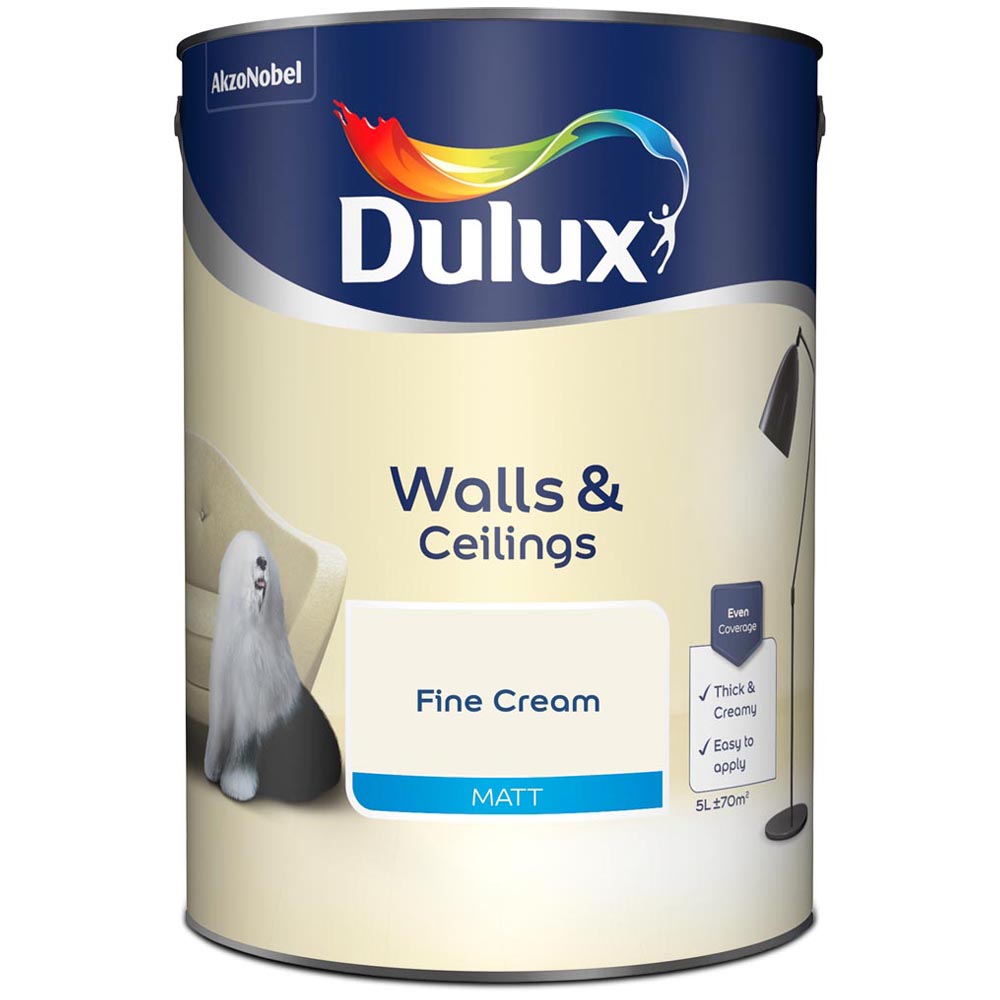 Dulux Walls & Ceilings Fine Cream Matt Emulsion Paint 5L Image 2