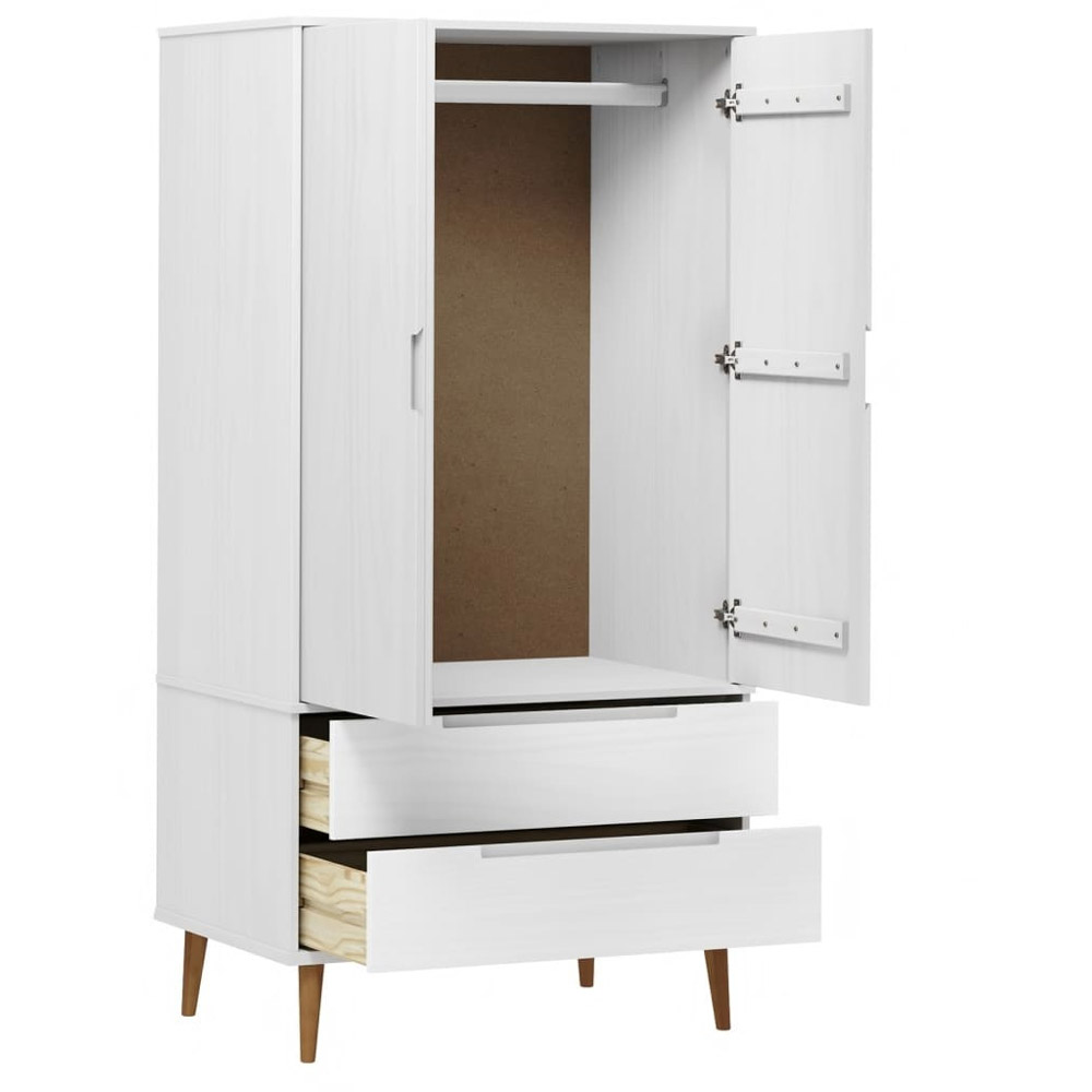 vidaXL Molde 2 Door 2 Drawer White Solid Wood Pine Wardrobe Image 5