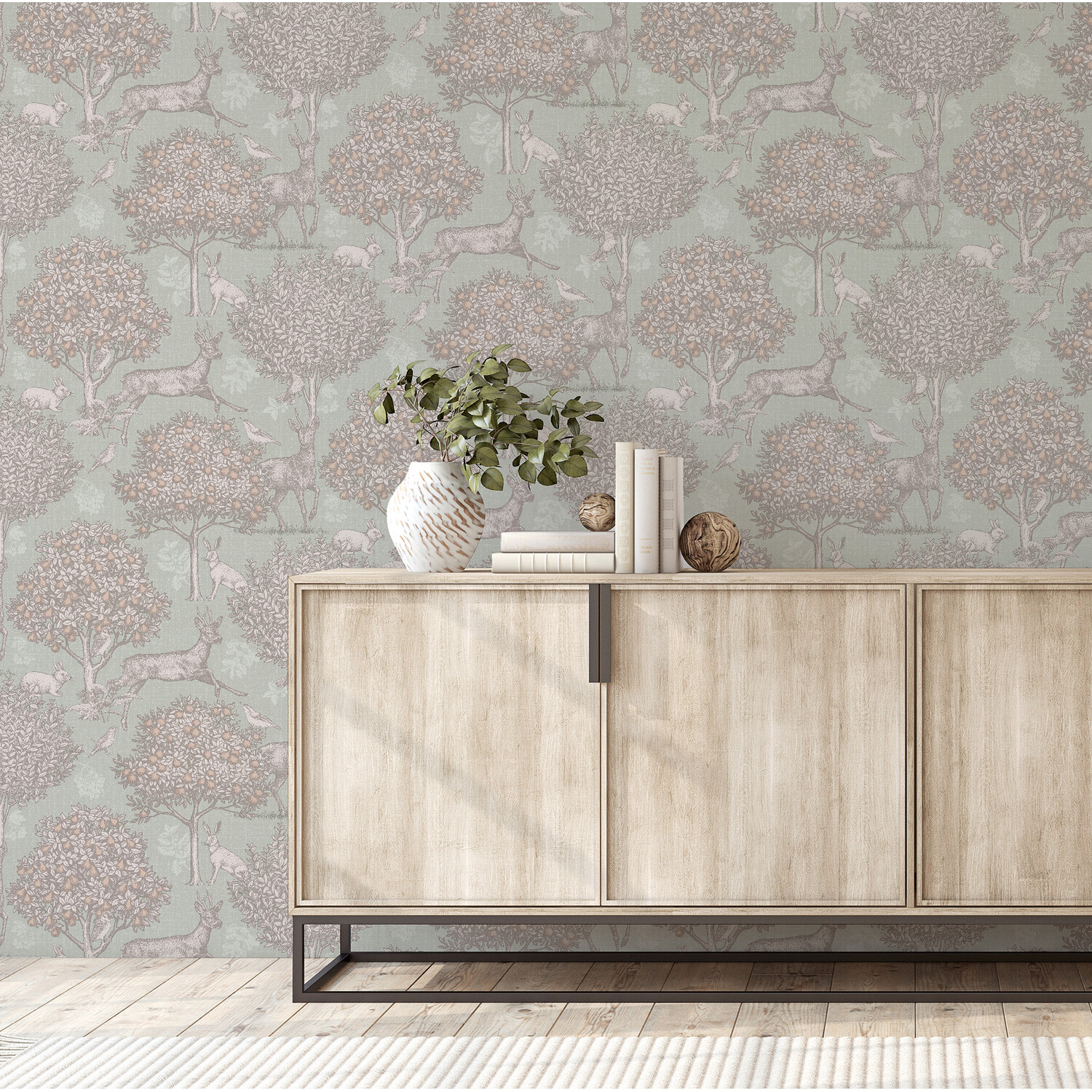 Woodland Scene Wallpaper - Sage Green Image 8