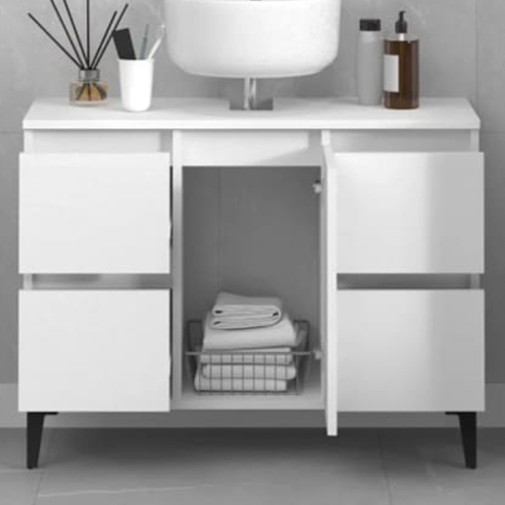 vidaXL Single Door 4 Drawer White Sink Cabinet Image 1