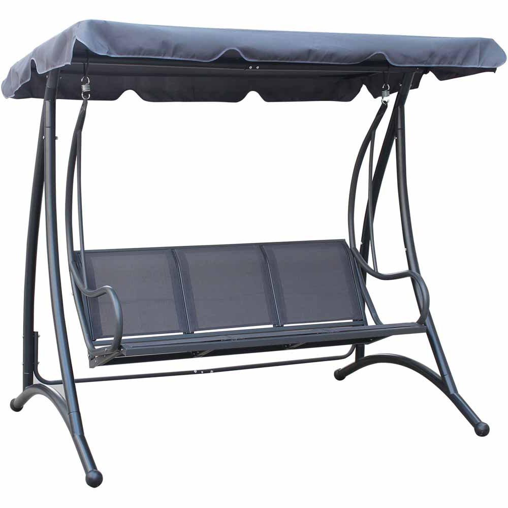 Charles Bentley 3 Seater Grey Garden Swing Seat with Canopy Image 2