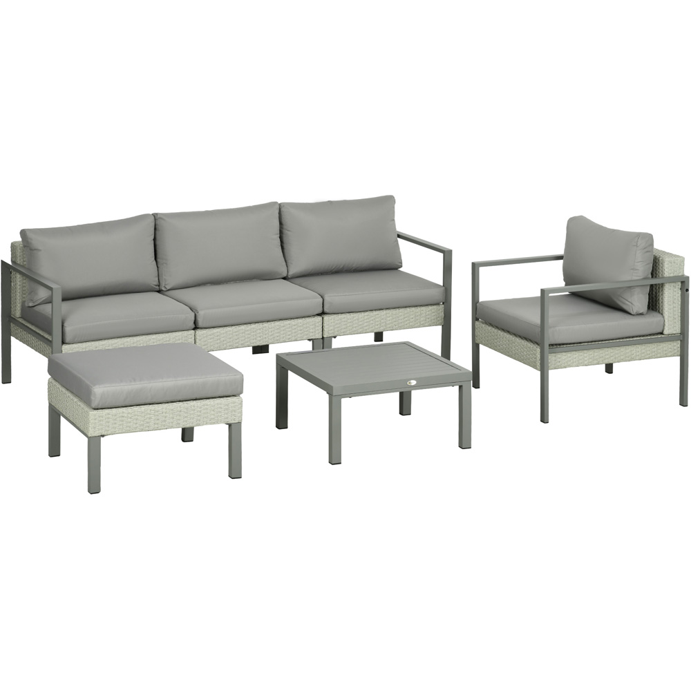 Outsunny 5 Seater Light Grey Wicker Outdoor Sofa Set Image 2