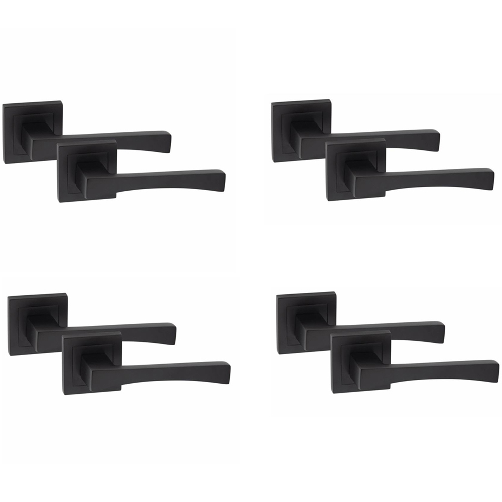 Golden Grace Matt Black Wave Door Handle Set 4 Pack Image 1