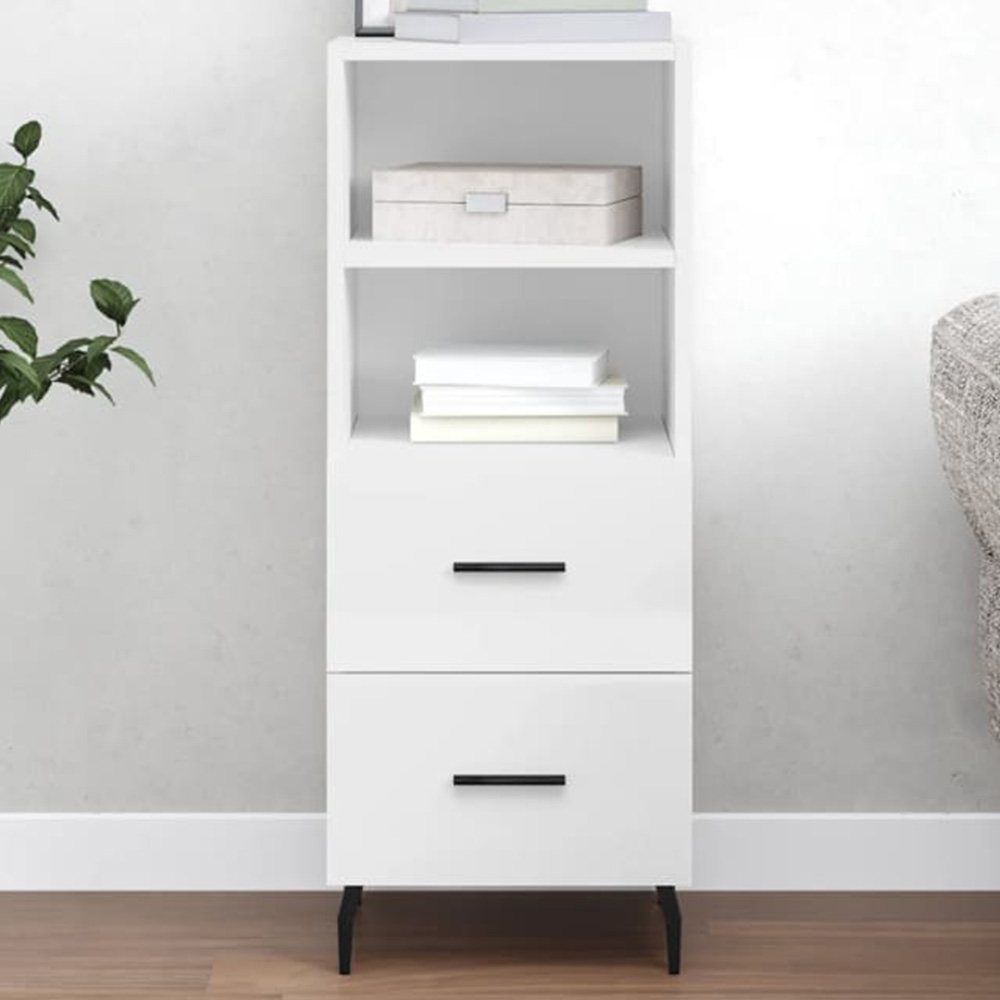 vidaXL 2 Drawer 2 Shelf High Gloss White Sideboard Image 1