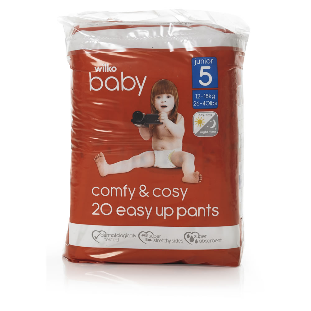 Wilko Baby Easy Up Nappy Pants Size 5 (12-18 kg), 20 pack Image