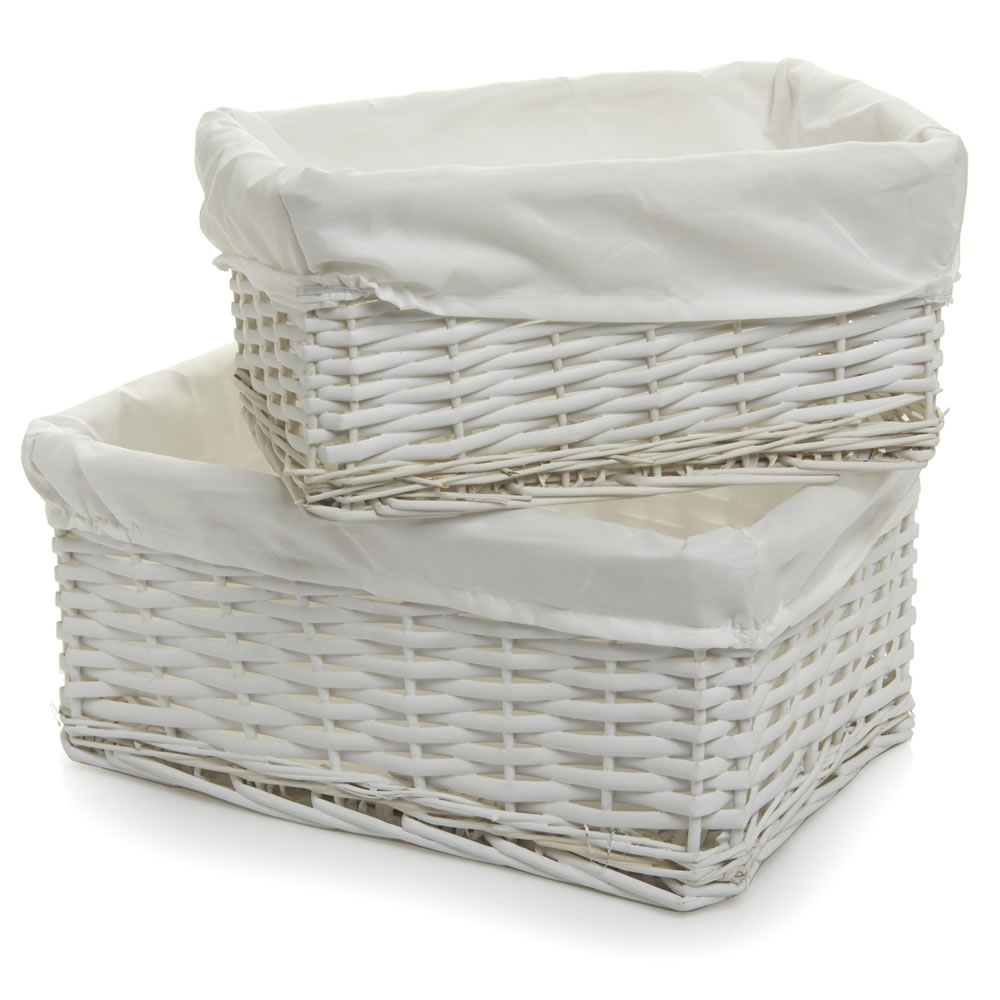 Wilko Willow Storage Basket White Set of 2 Image 1