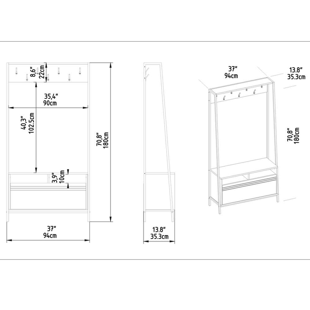 Decorotika Devin Single Door 2 Shelf Walnut and Black Coat and Shoe Rack Image 6