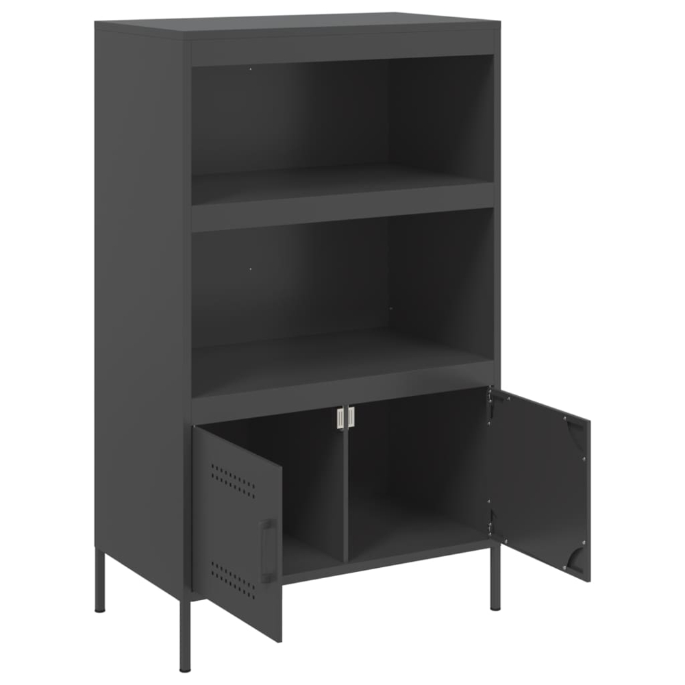 vidaXL 2 Door 2 Shelf Black Steel Highboard Image 3