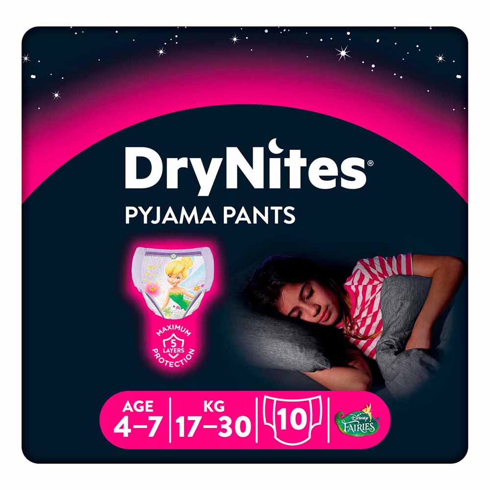 Huggies DryNites Girls Pyjama Pants 4 to 7 years 10 Pack Image 1