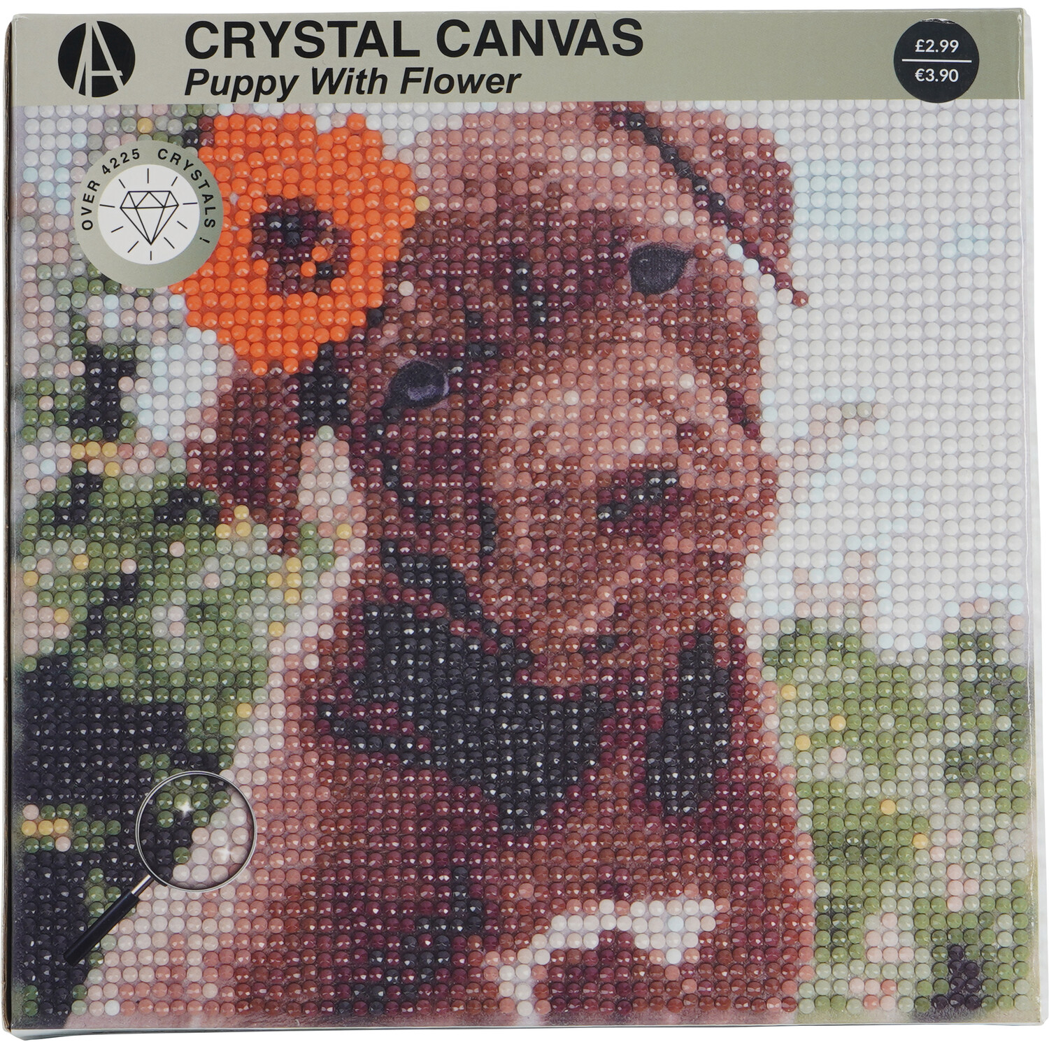 Crystal Canvas Cat or Puppy with Flower Image 1