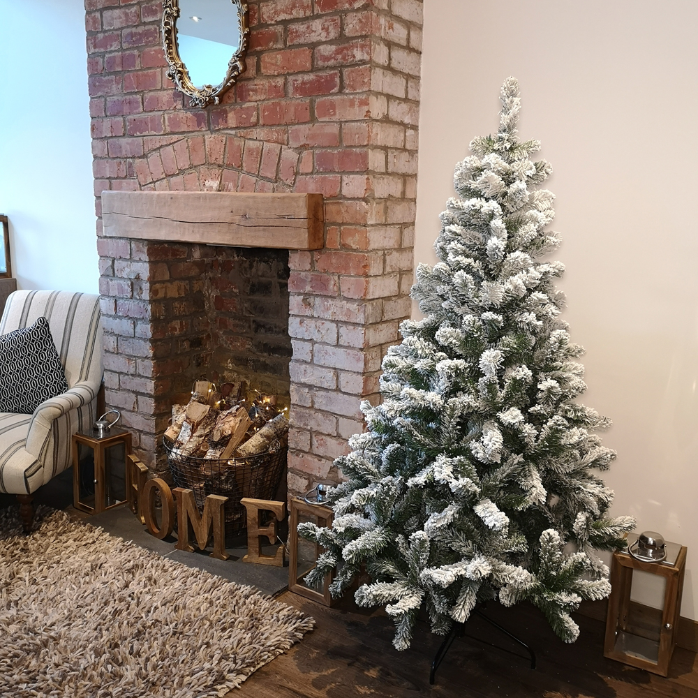 Samuel Alexander Kaemingk Imperial Pine Hinged Snow Flocked Artificial Christmas Tree with Stand 6ft Image 2