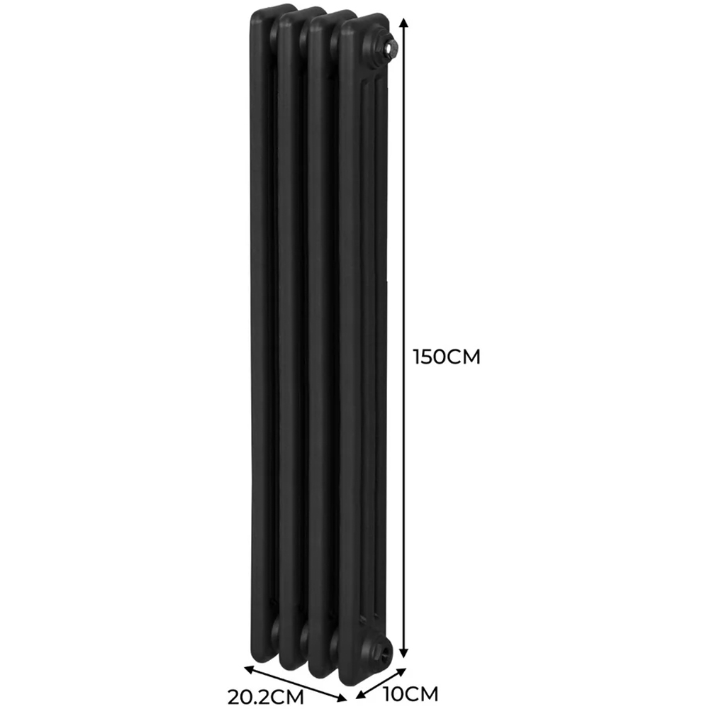 Monster Shop 2348 BTU Black Traditional 3 Column Radiator 1500 x 202mm Image 6