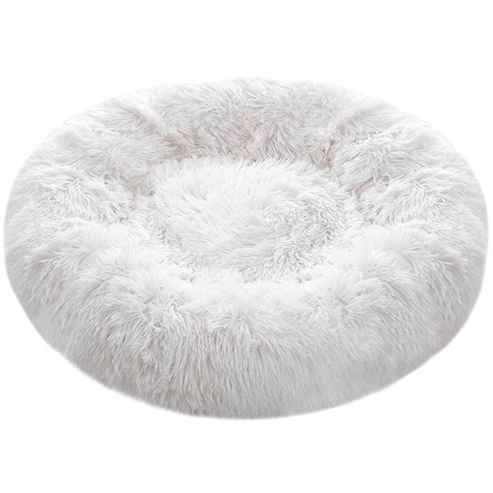 H&O Direct White Plush Donut Shaped Pet Bed Image 1