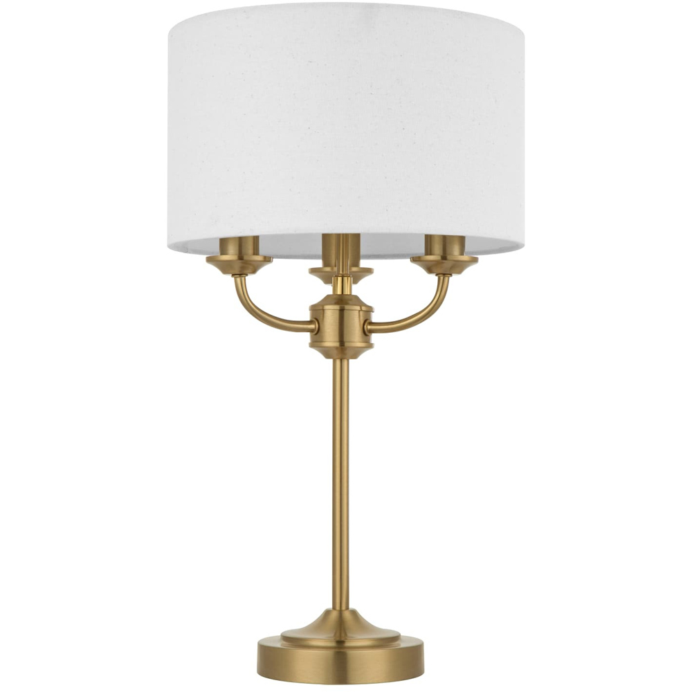 Cosylyte Winston 3 Light Classic Faux Linen Shade Brass Base Table Lamp Image 1