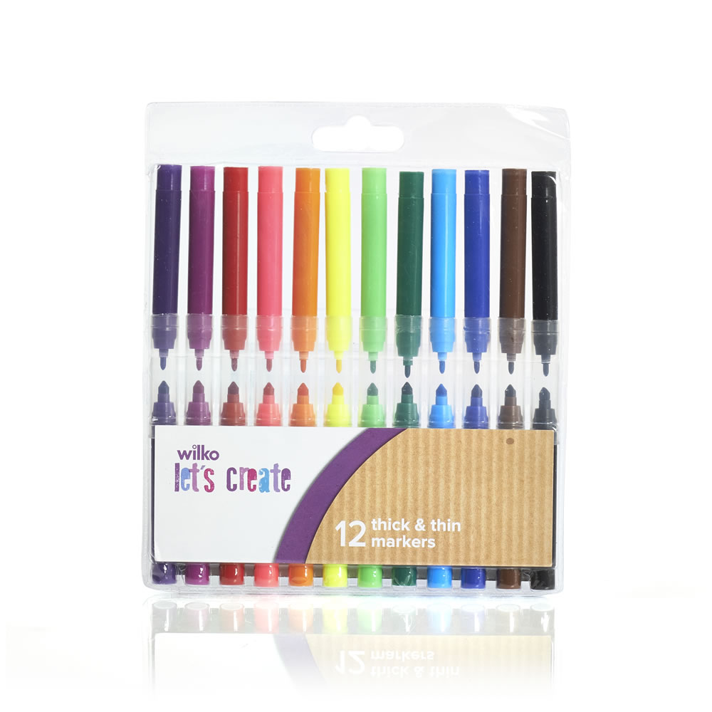 Wilko Thick and Thin Markers 12 pack Image