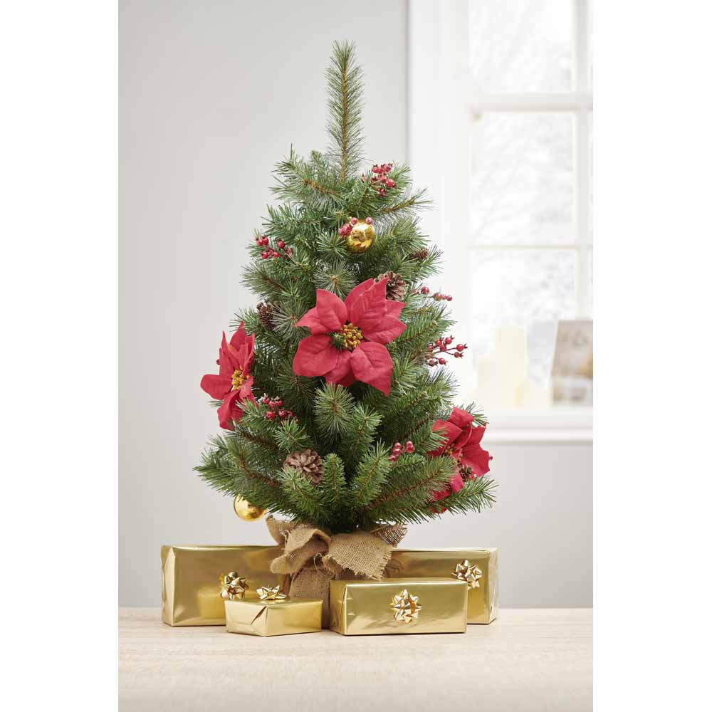 Wilko 3ft Poinsettia Decorated Artificial Christmas Tree Image 1