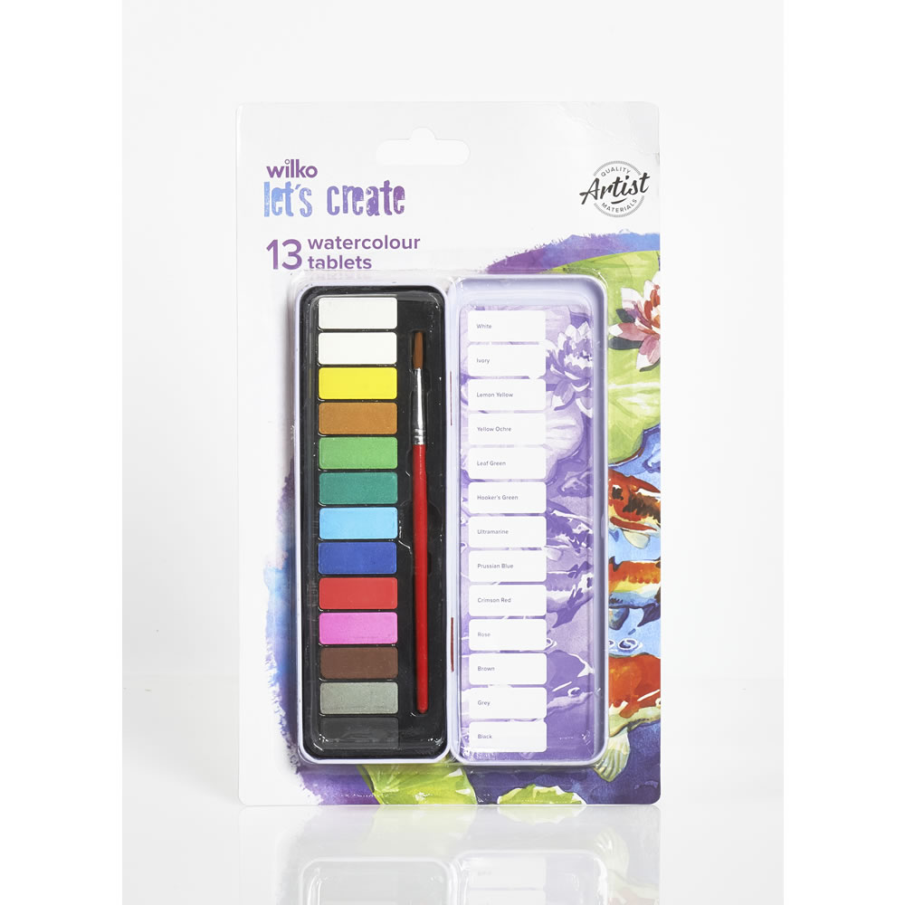 Wilko Let's Create Watercolour Paint Tablets with Brush Set of 13 Image 2