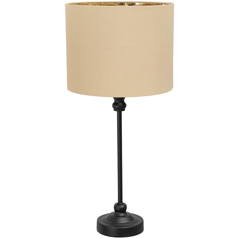 ValueLights Maggie Beige and Metallic Chrome Shade Black Candlestick Table Lamp Image 1