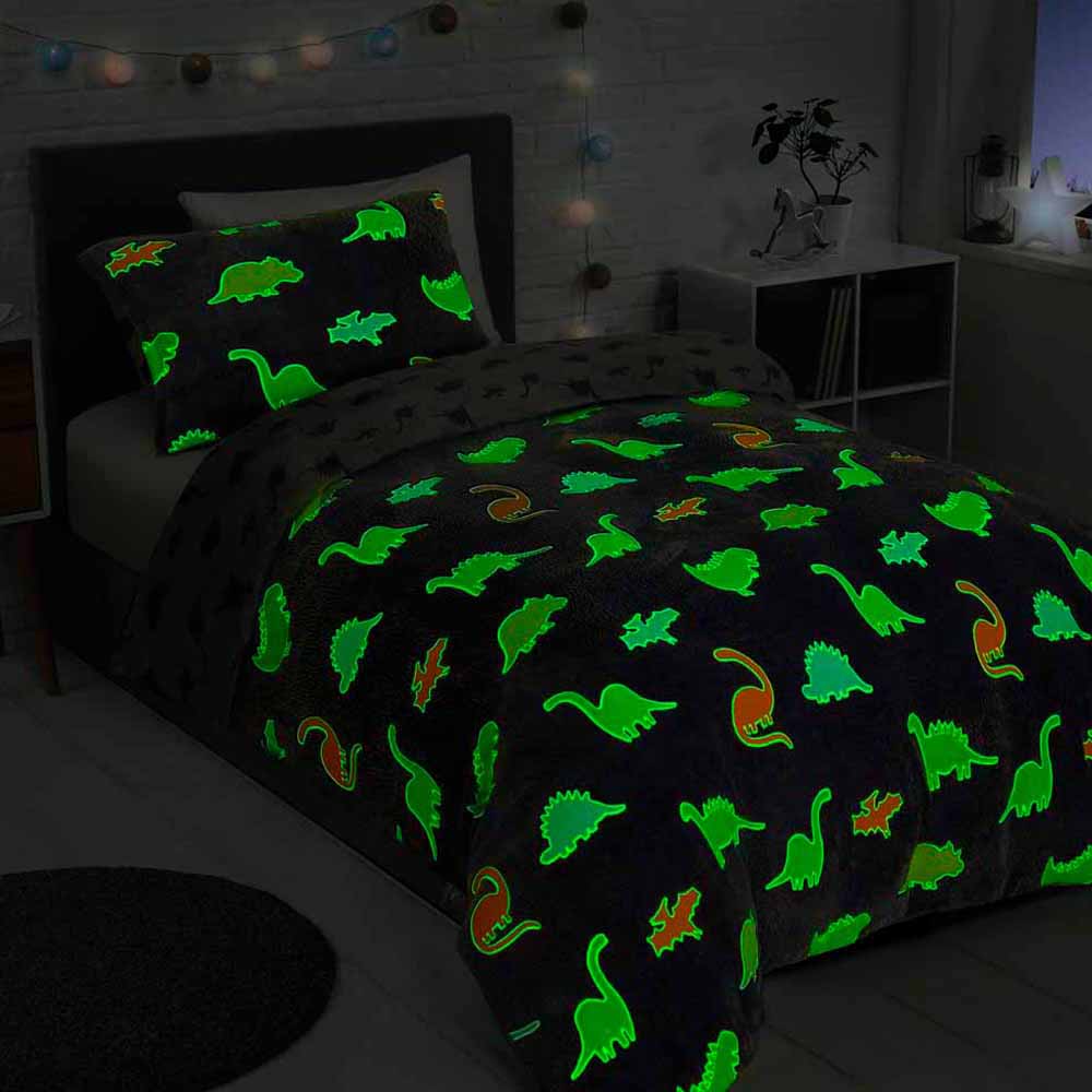 Sleepdown Fleece Dinosaur Glow in the Dark Duvet Set Single Image 1
