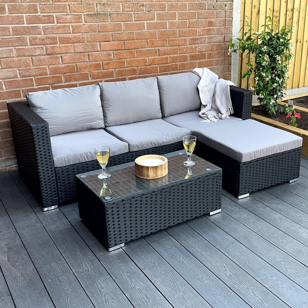 Outdoor Living Dunham Rattan 4 Seater Garden Dining Set Grey and Black Image 3