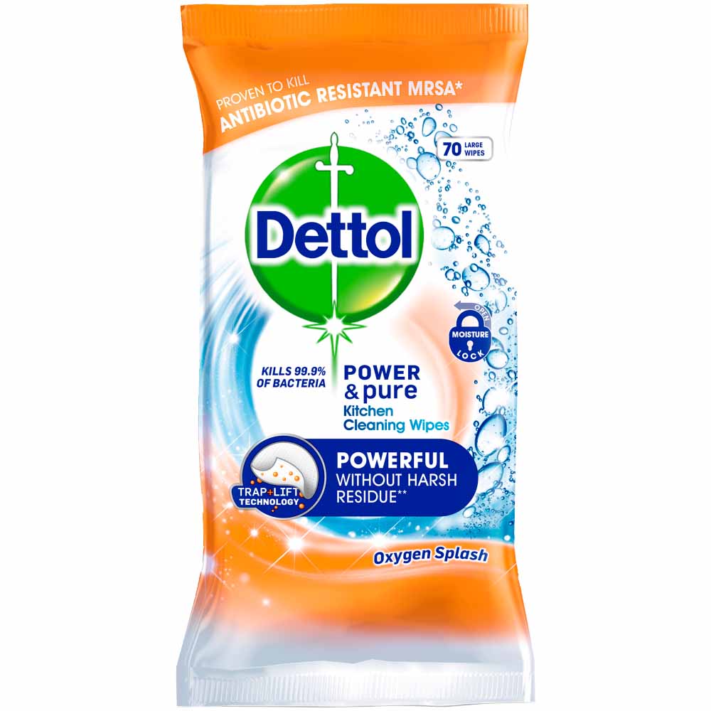 Dettol Power & Pure Kitchen Wipes 70 Sheets Image