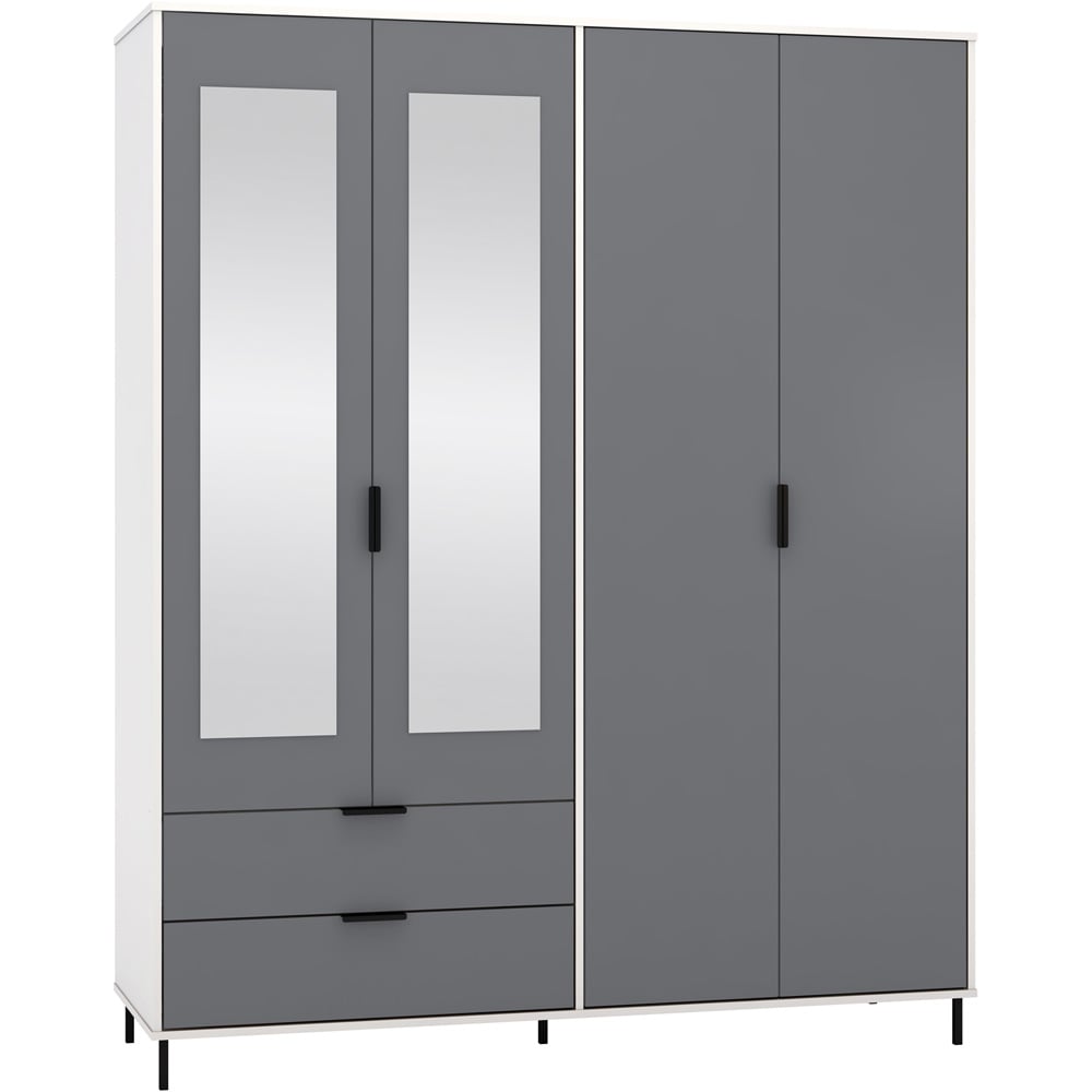 Seconique Madrid 4 Door 2 Drawer Grey and White Gloss Wardrobe Image 2