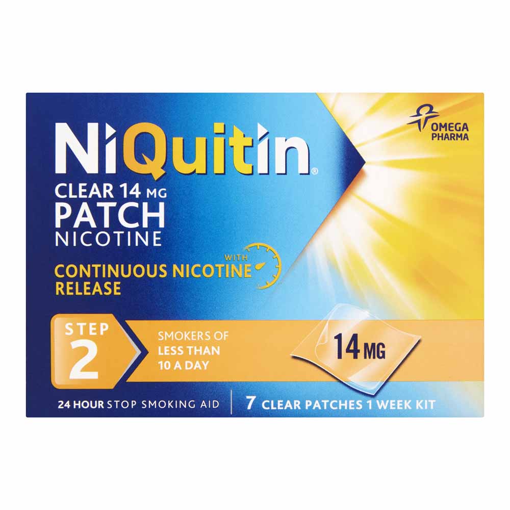 NiQuitin Clear 24 Hour Nicotine Patches Step 2 (14mg) 7 pack  - wilko