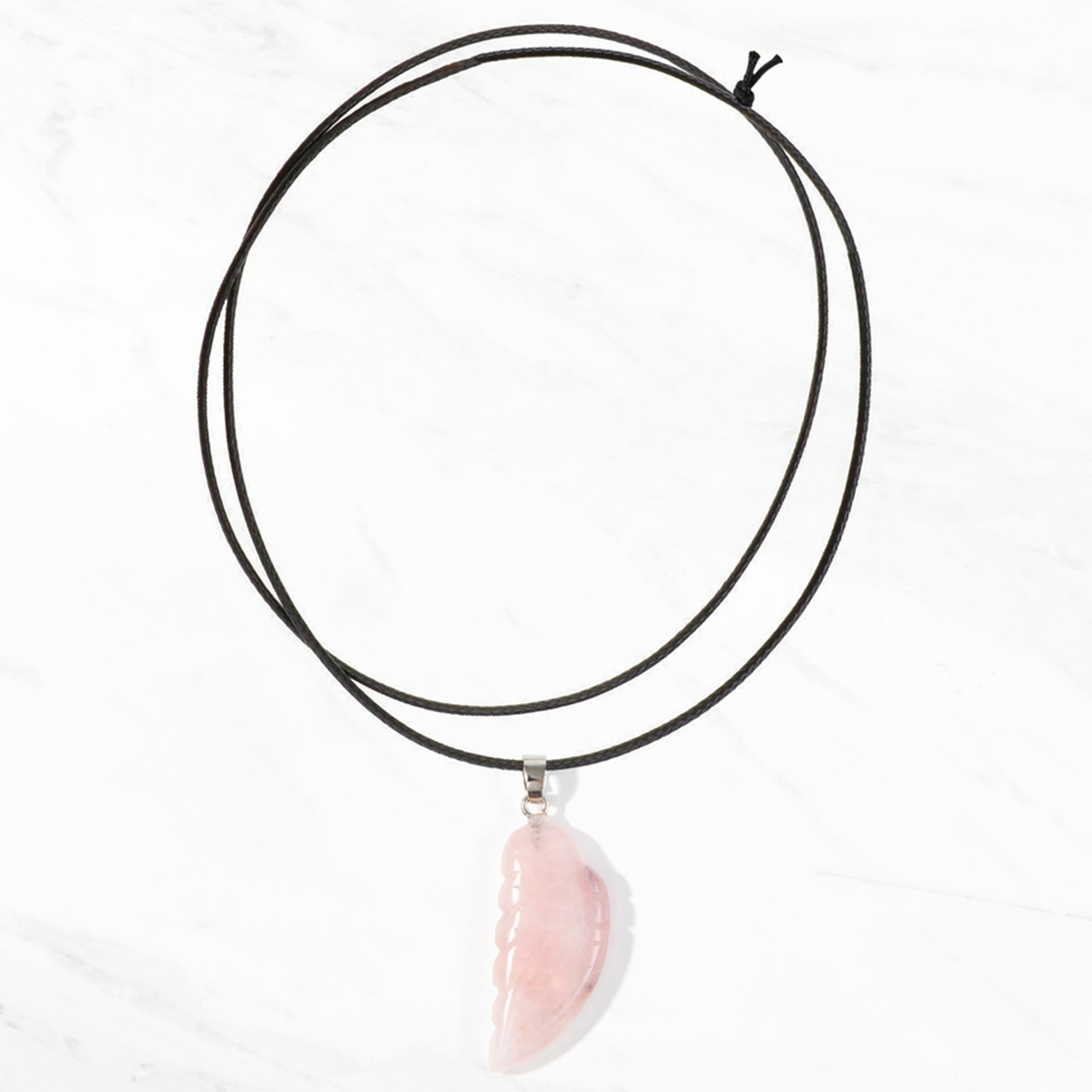 Myga Rose Quartz Angel Wing Pendant Necklace Image 2