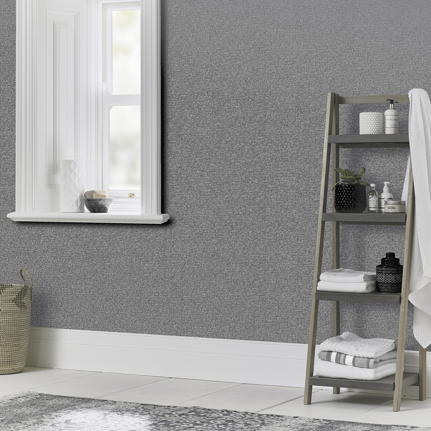 Calico Plain Textured Wallpaper - Gunmetal Image 6