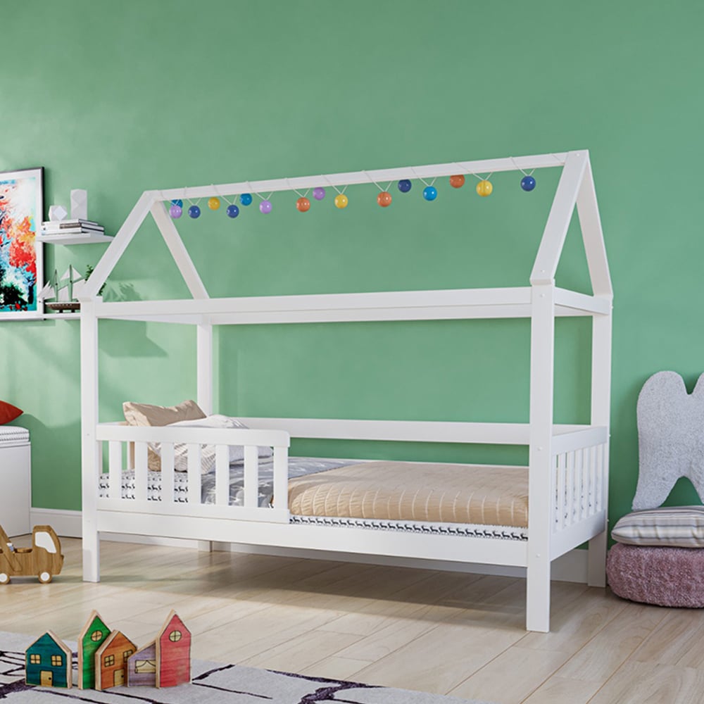 Noomi Alisa Single Continental White Wooden House Bed Image 4