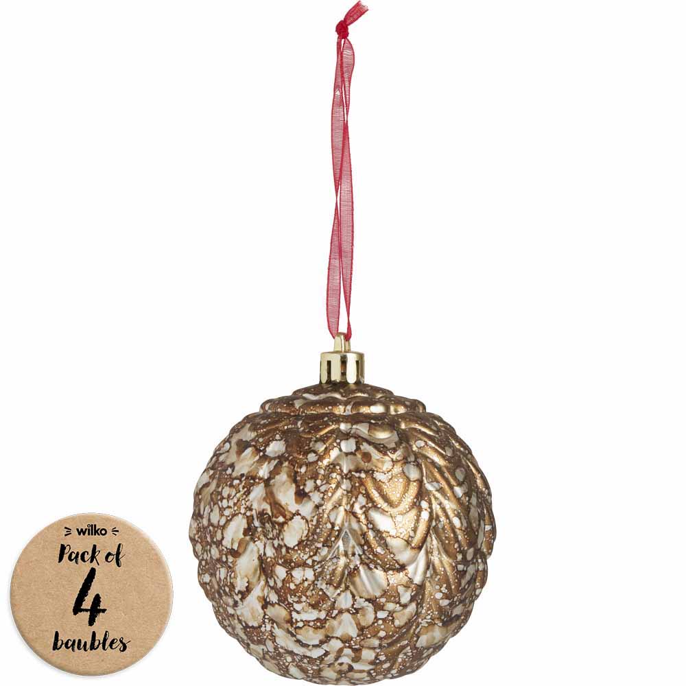 Wilko Rococo Gold Drape Ball Christmas Baubles 4 Pack Image 1