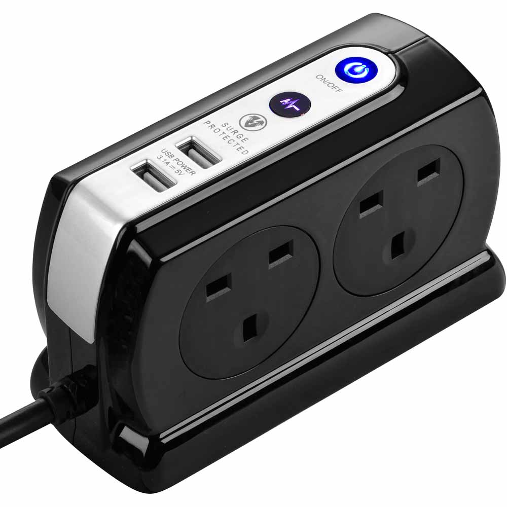 Masterplug 4 Gang 2m Compact Switch Surge USB Extension Lead Black Image 4