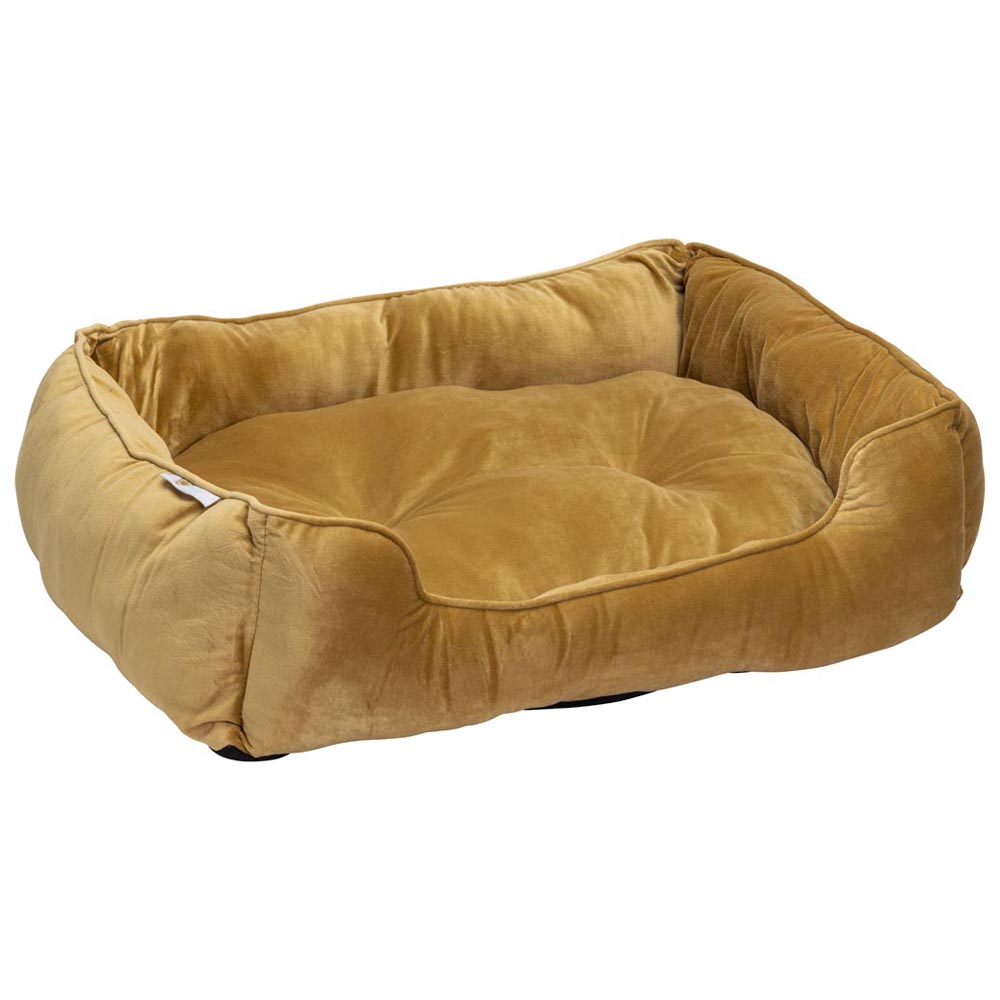 House Of Paws Mustard Velvet Square Dog Bed Small Image 1